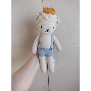 Cuddle Kind Sebastian Crown Lamb Sheep 14" Knit Crochet Plush Blue Overalls Boy